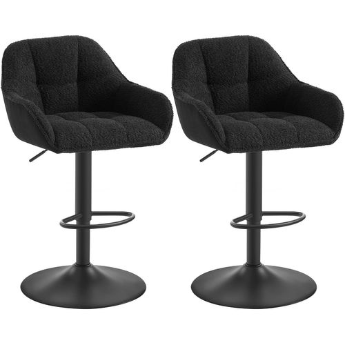 Lot De 2 Tabouret De Bar Rembourré, Hauteur Réglable, Pivotant, Chenille+velours Côtelé, Noir