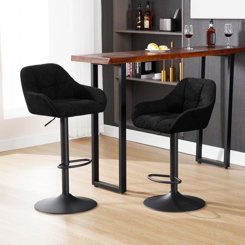 Lot De 4 Tabouret De Bar Rembourré, Hauteur Réglable, Pivotant, Chenille+velours Côtelé, Noir
