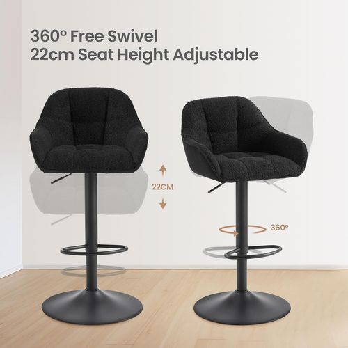 Lot De 4 Tabouret De Bar Rembourré, Hauteur Réglable, Pivotant, Chenille+velours Côtelé, Noir