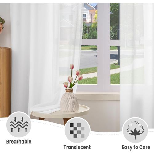 2 Pièce Rideau De Noël En Lin Souple Translucide,voilage De Fenêtre Avec Oeillets,135x175cm,blanc