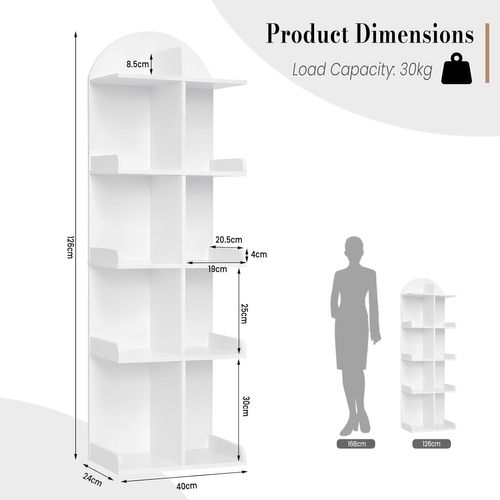 Bibliothèque Avec 10 Étagères 5 Niveaux, Étagère Sur Pied, Bois Composite, 40x126x24cm, Blanc