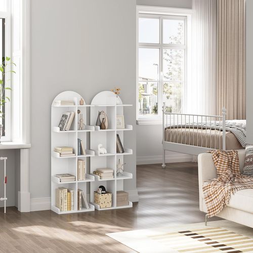 Bibliothèque Avec 10 Étagères 5 Niveaux, Étagère Sur Pied, Bois Composite, 40x126x24cm, Blanc