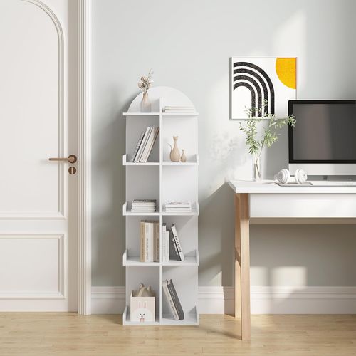 Bibliothèque Avec 10 Étagères 5 Niveaux, Étagère Sur Pied, Bois Composite, 40x126x24cm, Blanc