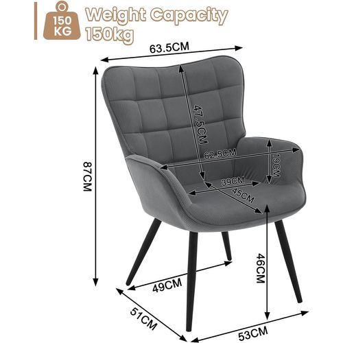 Fauteuil à Oreilles Rembourré En Velours Côtelé,Fauteuil Relax Moderne,Pieds En Métal,Gris Foncé