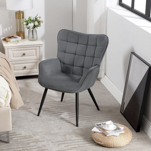 Fauteuil à Oreilles Rembourré En Velours Côtelé,Fauteuil Relax Moderne,Pieds En Métal,Gris Foncé