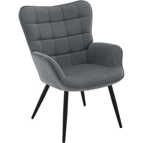 Fauteuil à Oreilles Rembourré En Velours Côtelé,Fauteuil Relax Moderne,Pieds En Métal,Gris Foncé