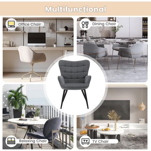 Fauteuil à Oreilles Rembourré En Velours Côtelé,Fauteuil Relax Moderne,Pieds En Métal,Gris Foncé