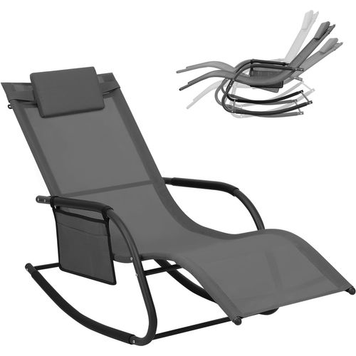 Bain De Soleil Jardin Exterieur,chaise Longue Jardin,avec Appui-tête,accoudoirs+poche Latérale,gris