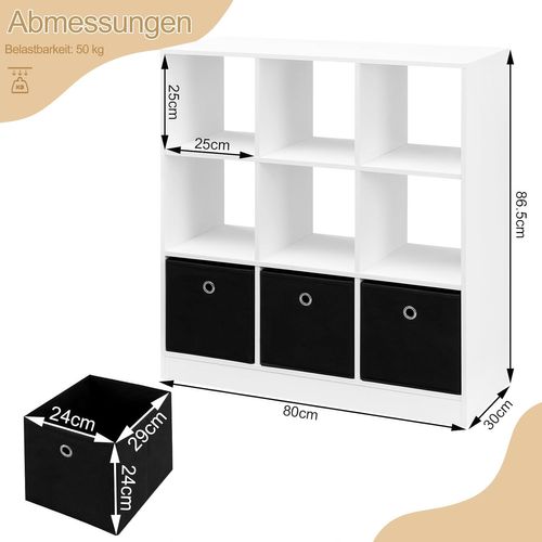 Bibliothèque, Étagère Rangement, Meuble De Rangement Cube, Avec 9 Casiers, 3 Tiroirs En Tissu, Blanc