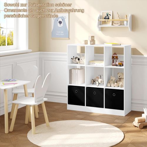 Bibliothèque, Étagère Rangement, Meuble De Rangement Cube, Avec 9 Casiers, 3 Tiroirs En Tissu, Blanc