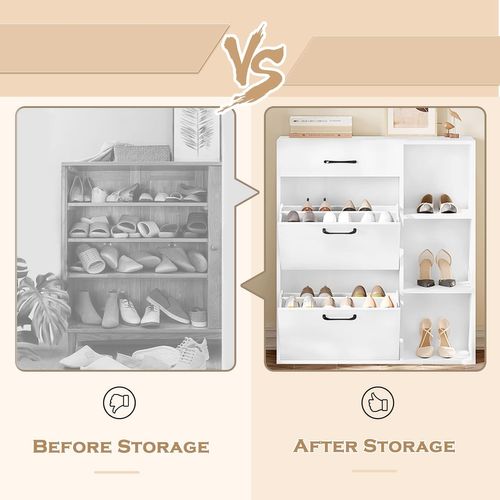 Meuble à Chaussures En Bois Composé Avec Tiroir,armoire à Chaussures à 3 Niveaux,80x90x30cm,blanc