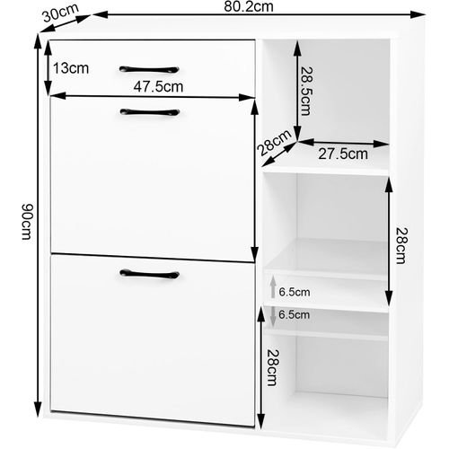 Meuble à Chaussures En Bois Composé Avec Tiroir,armoire à Chaussures à 3 Niveaux,80x90x30cm,blanc