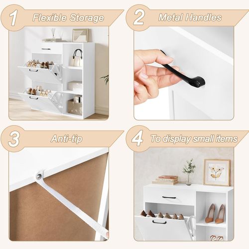 Meuble à Chaussures En Bois Composé Avec Tiroir,armoire à Chaussures à 3 Niveaux,80x90x30cm,blanc