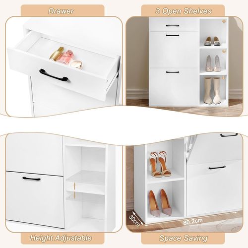 Meuble à Chaussures En Bois Composé Avec Tiroir,armoire à Chaussures à 3 Niveaux,80x90x30cm,blanc