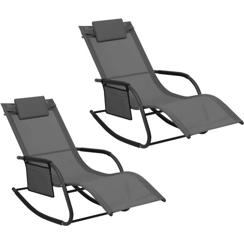 2xbain De Soleil Jardin Exterieur,chaise Longue Avec Appui-tête,accoudoirs+poche Latérale,gris