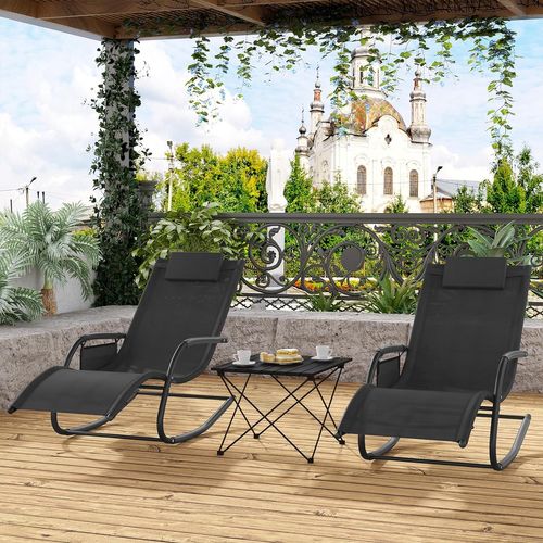 2xbain De Soleil Jardin Exterieur,chaise Longue Avec Appui-tête,accoudoirs+poche Latérale,noir