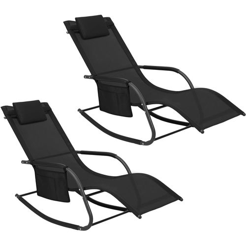 2xbain De Soleil Jardin Exterieur,chaise Longue Avec Appui-tête,accoudoirs+poche Latérale,noir