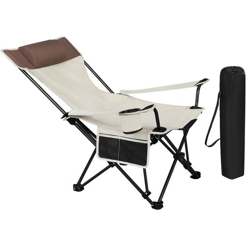 Chaise De Camping Pliable Avec Appui-tête,porte-gobelet,poche De Rangement,sac De Transport,beige