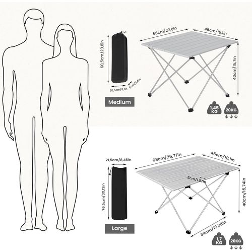 Table De Camping Pliante Léger Et Portable.table De Pique-nique En Aluminium.68x46x40cm.argent