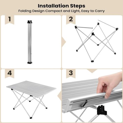 Table De Camping Pliante Léger Et Portable.table De Pique-nique En Aluminium.68x46x40cm.argent