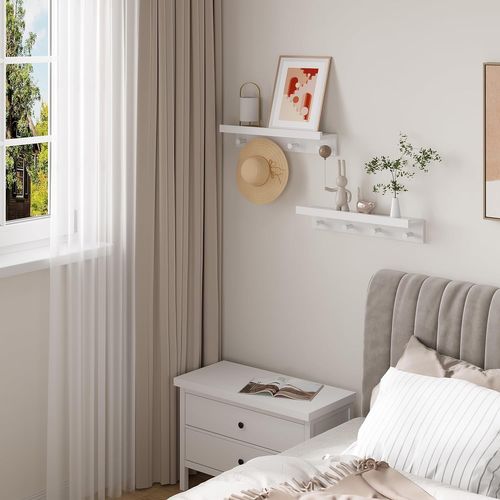 Étagère Murale Avec 4 Crochets,porte Manteau Mural Avec Tablette Et Étagère,en Mdf,blanc