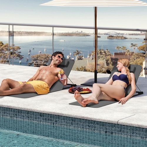 Bain De Soleil,chaise Longue Pliable,dossier Inclinable,avec Oreiller,48x132x54cm,gris Foncé