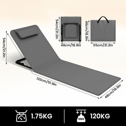 Bain De Soleil,chaise Longue Pliable,dossier Inclinable,avec Oreiller,48x132x54cm,gris Foncé