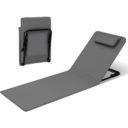 Bain De Soleil,chaise Longue Pliable,dossier Inclinable,avec Oreiller,48x132x54cm,gris Foncé