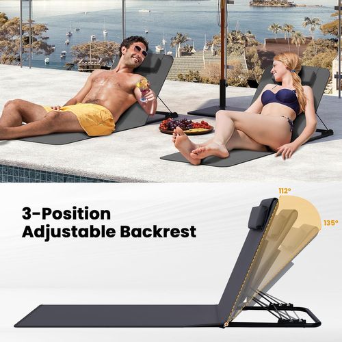 2 Set Bain De Soleil,chaise Longue Pliable,dossier Inclinable,avec Oreiller,48x132x54cmgris Foncé