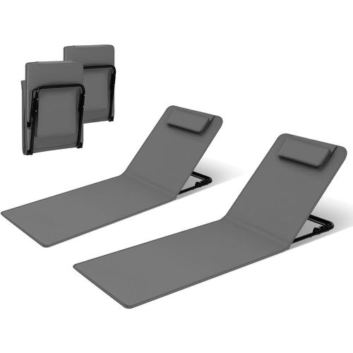 2 Set Bain De Soleil,chaise Longue Pliable,dossier Inclinable,avec Oreiller,48x132x54cmgris Foncé