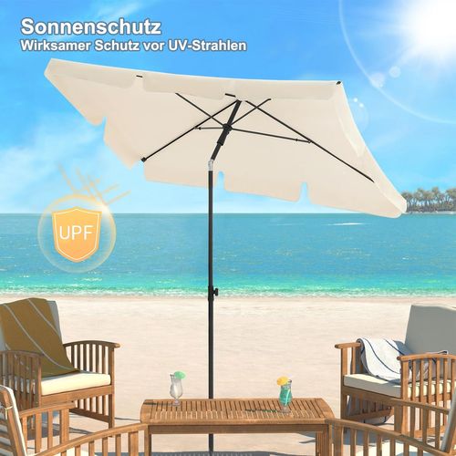 Parasol De Jardin Rectangulaire, Inclinable, Protection Uv, 180g/m², 2x1,2m, Beige