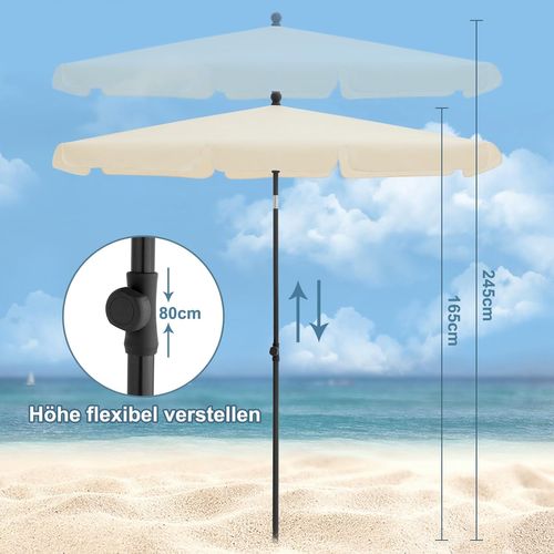 Parasol De Jardin Rectangulaire, Inclinable, Protection Uv, 180g/m², 2x1,2m, Beige