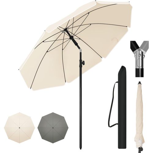Parasol De Jardin 195cm, Fonction D'inclinaison, Anti-uv, Sac De Rangement, Beige