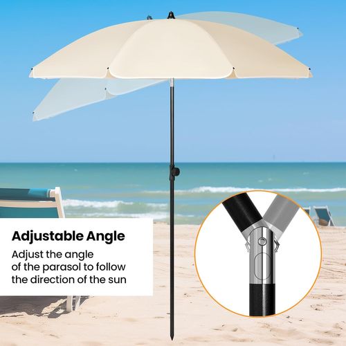 Parasol De Jardin 195cm, Fonction D'inclinaison, Anti-uv, Sac De Rangement, Beige