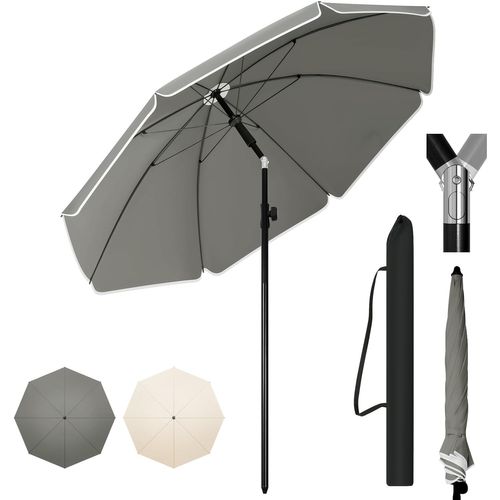 Parasol De Jardin 175cm, Fonction D'inclinaison, Anti-uv, Sac De Rangement, Gris Foncé