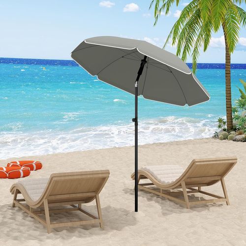 Parasol De Jardin 195cm, Fonction D'inclinaison, Anti-uv, Sac De Rangement, Gris Foncé