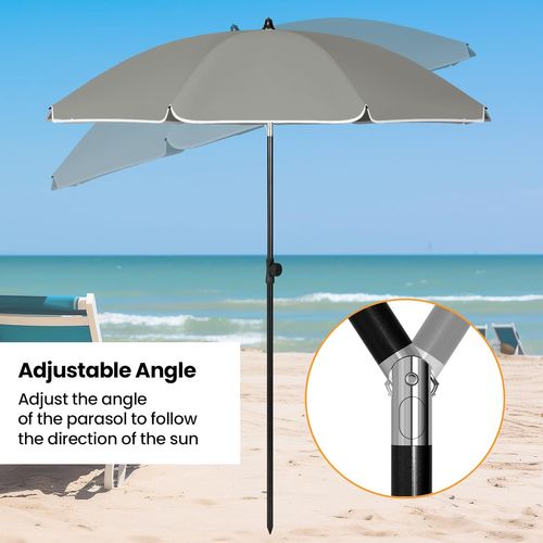 Parasol De Jardin 195cm, Fonction D'inclinaison, Anti-uv, Sac De Rangement, Gris Foncé