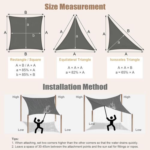 Voile D'ombrage Imperméable En Pes,polyester,toile Parasol Avec Oeillets D Et Cordes 3x5m,gris Foncé