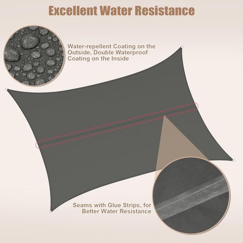 Voile D'ombrage Imperméable 5x7m En Pes, Polyester, Avec Oeillets D Et Cordes, Gris Foncé