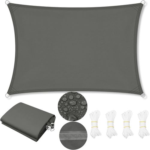 Voile D'ombrage Imperméable 2x3m En Pes, Polyester, Avec Oeillets D Et Cordes, Gris Foncé