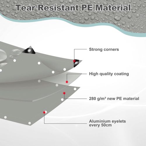 Bâche De Protection En Pe 280g/m²,4x4m,bâche Imperméable Et Résistante,avec Oeillets Muiti-usagegris