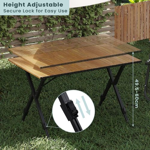 Table Camping Pliante Avec Hauteur Réglable Et Sac De Rangement, En Aluminium, Chêne Clair