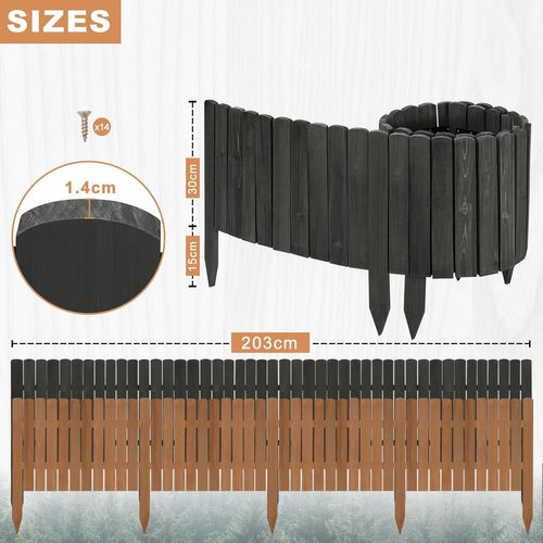 Clôture De Pelouse Extérieur En Bois,bordure De Jardin Flexible,203x45cm,anthracite