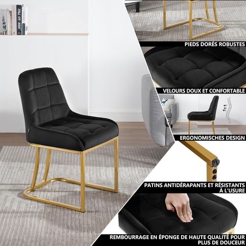 Lot De 2 Chaise Salle à Manger,Chaise Cuisine Rembourrée En Velours,Avec Dossier,Forme D'arc,Noir