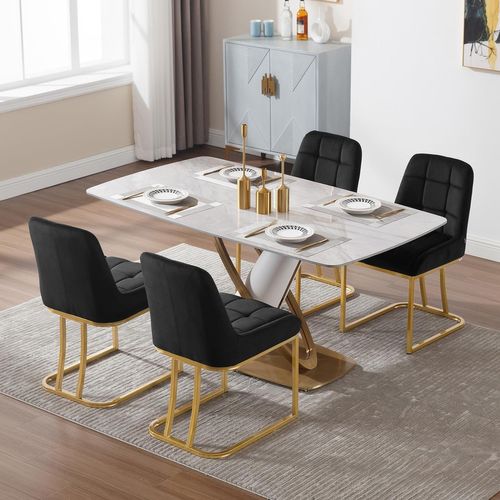 Lot De 4 Chaise Salle à Manger,Chaise Cuisine Rembourrée En Velours,Avec Dossier,Forme D'arc,Noir