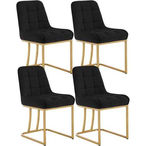 Lot De 4 Chaise Salle à Manger,Chaise Cuisine Rembourrée En Velours,Avec Dossier,Forme D'arc,Noir