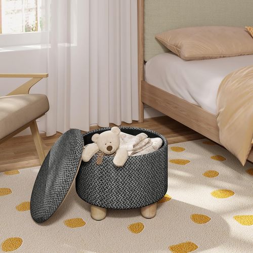 Pouf De Rangement,tabouret Rembourré Avec Couvercle,pouf Avec Pieds En Pin,ø39x33cm,gris Foncé