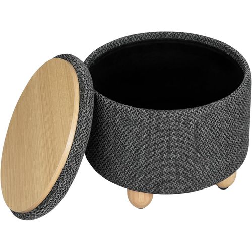 Pouf De Rangement,tabouret Rembourré Avec Couvercle,pouf Avec Pieds En Pin,ø39x33cm,gris Foncé