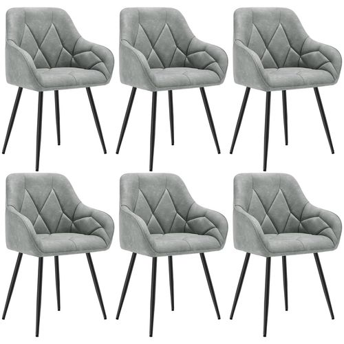 Lot De 6 Chaises De Salle à Manger, Chaises De Cuisine Rembourrées En Simili Cuir Vintage, Gris