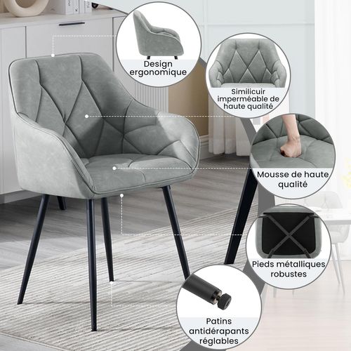 Lot De 6 Chaises De Salle à Manger, Chaises De Cuisine Rembourrées En Simili Cuir Vintage, Gris